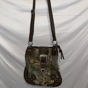 Camouflage Crossbody Bag with Brown Accents